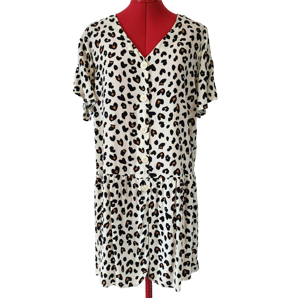EASEL White Animal Print Button Up Long Tunic Blouse-Dress Lightweight Size M